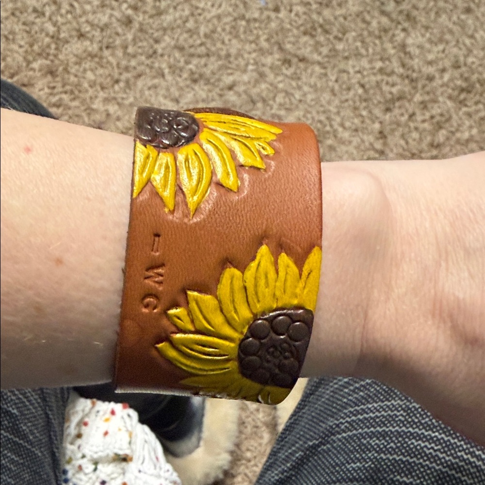 Sunflower Embossed Leather Bracelet